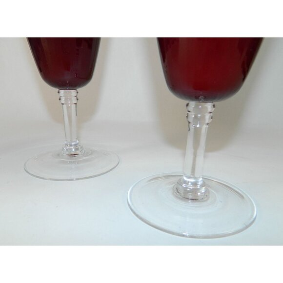 Pier 1 Ruby Red Pleated Wine Glass Wafer Stem 8" Optic Pleats Set Of 2 - Picture 3 of 12